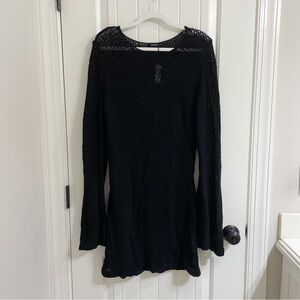 Boohoo Black Crochet Knit Flare Sleeve Beach Dress Size M